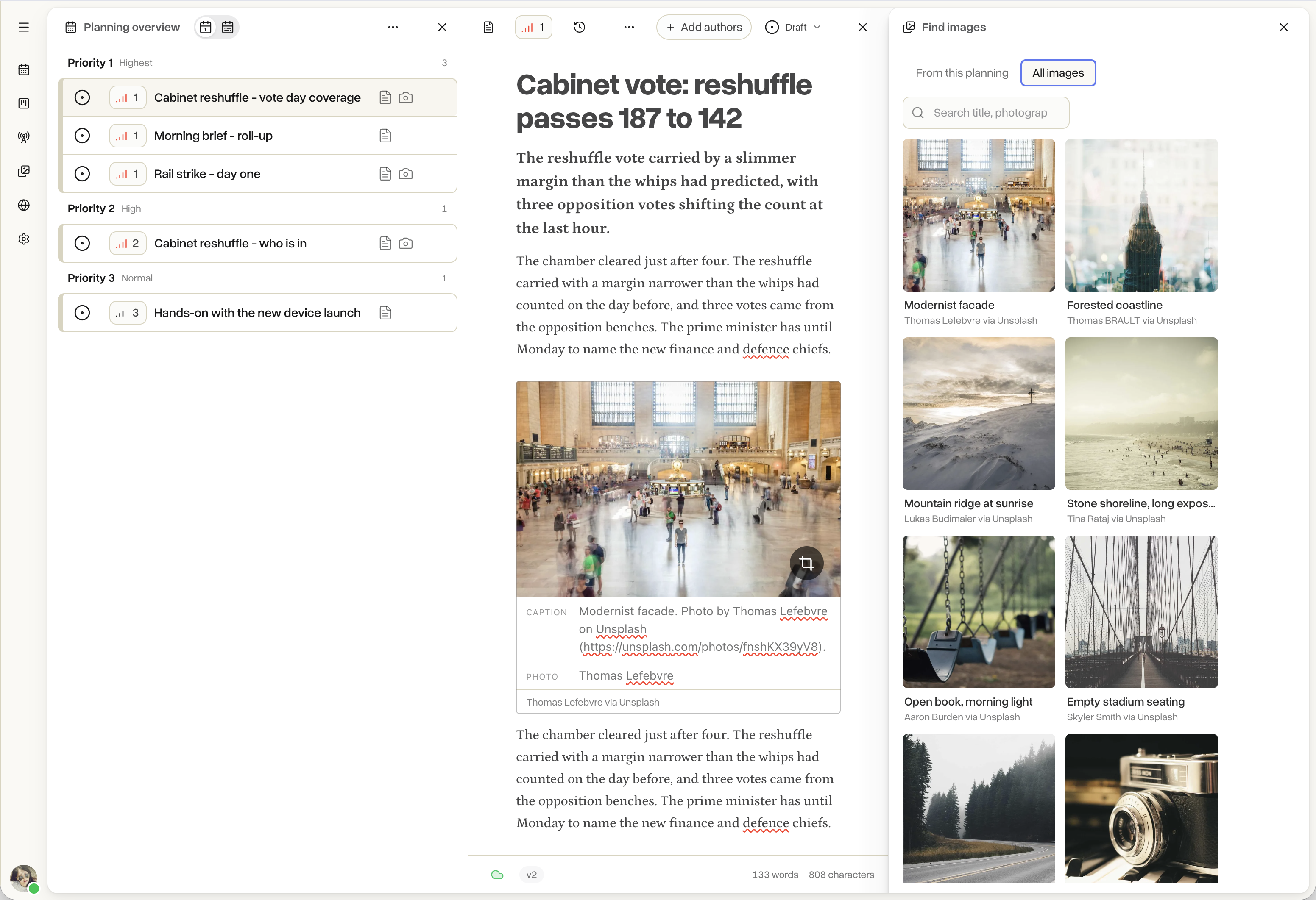 Simple mode showing a single article in draft
